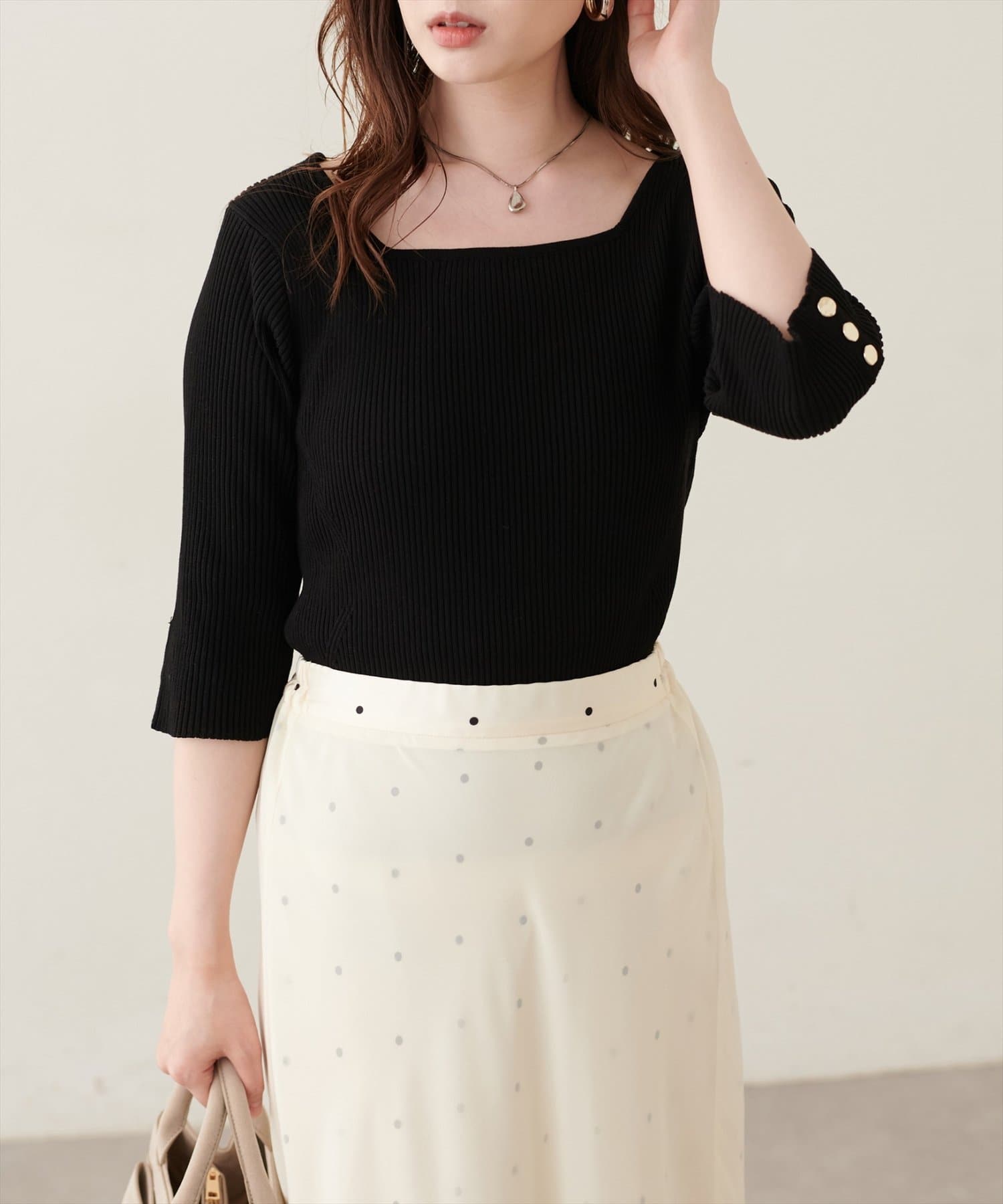 NICE CLAUP / OLIVE des OLIVE OUTLET(ナイスクラップ  / オリーブ デ オリーブ アウトレット) 【natural couture】スクエア×ボート前後２WAYリブニット