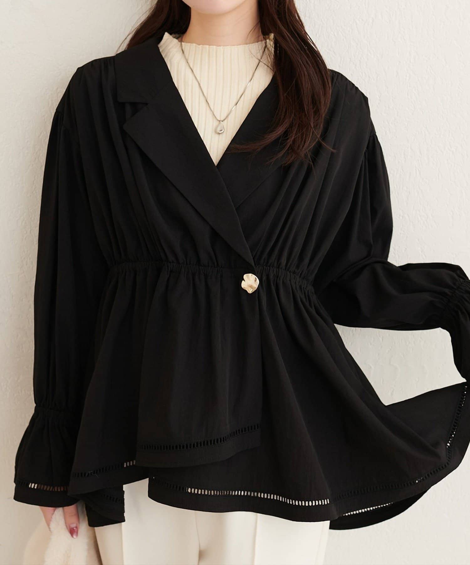 NICE CLAUP / OLIVE des OLIVE OUTLET(ナイスクラップ  / オリーブ デ オリーブ アウトレット) 【natural couture】衿付きラップペプラムチュニック