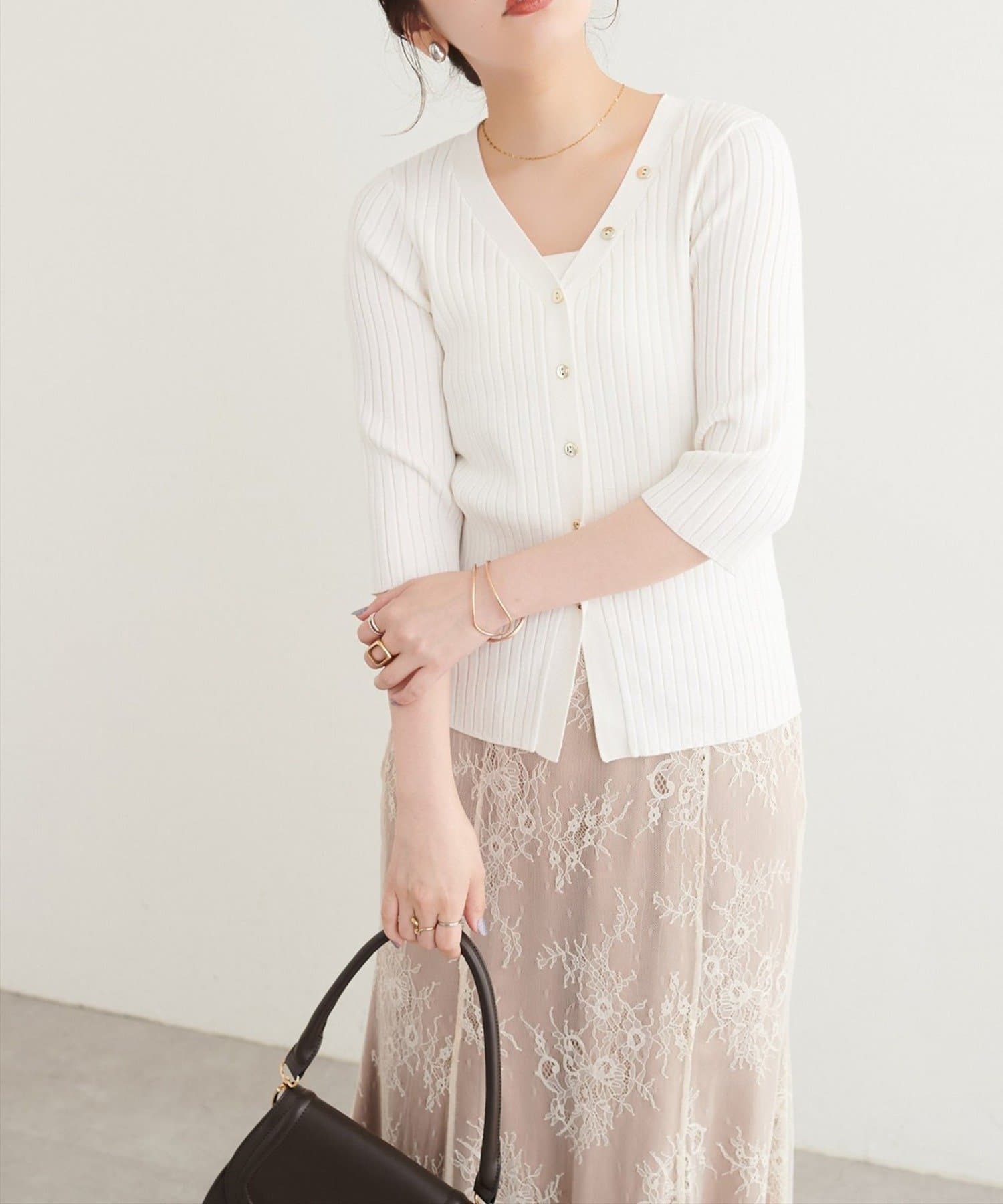 NICE CLAUP / OLIVE des OLIVE OUTLET(ナイスクラップ  / オリーブ デ オリーブ アウトレット) 【natural couture】うす金釦ぴたリブニットカーディガン