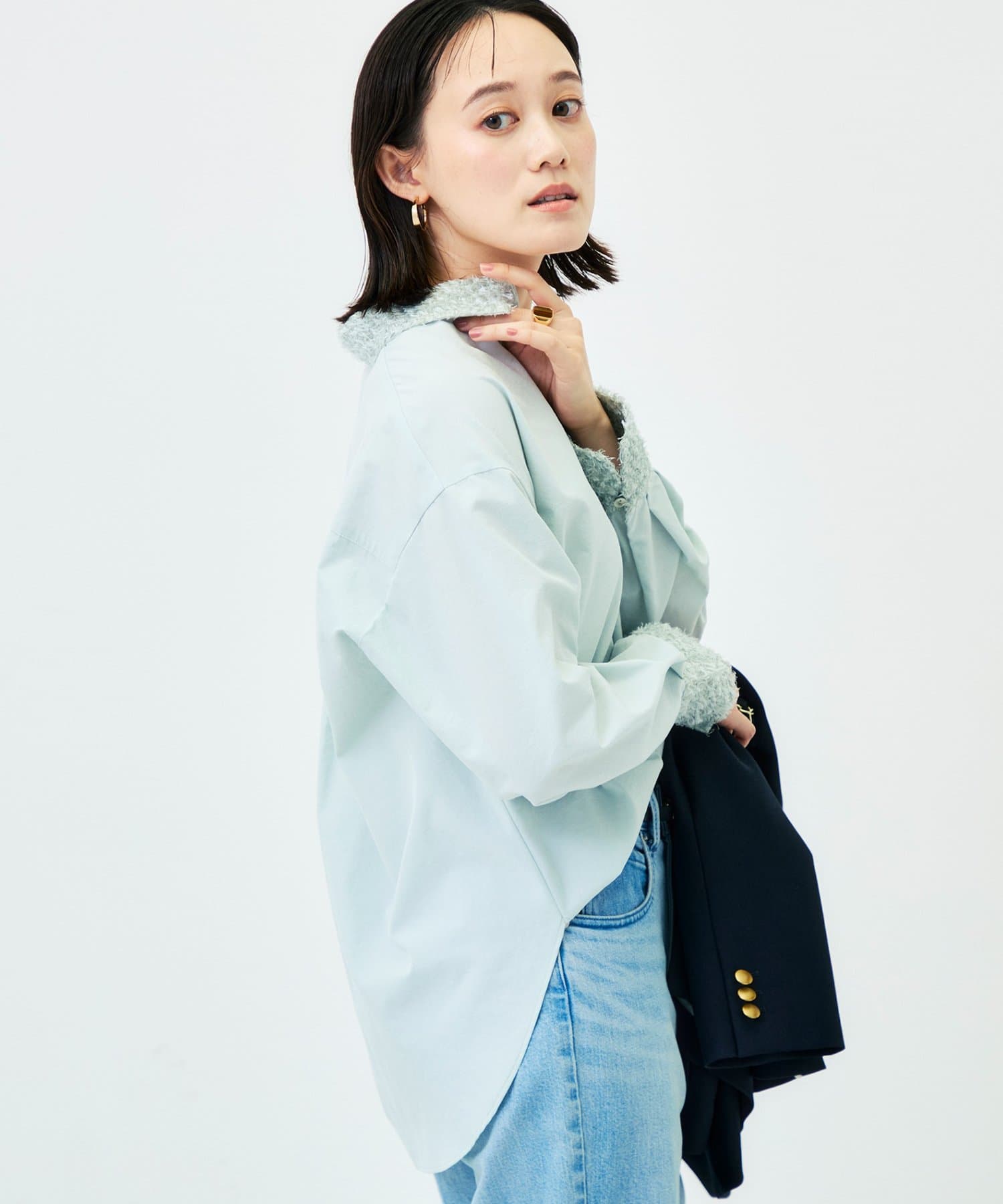 NOLLEY'S(ノーリーズ) ウォッシャブルカットジャガード切替シャツ