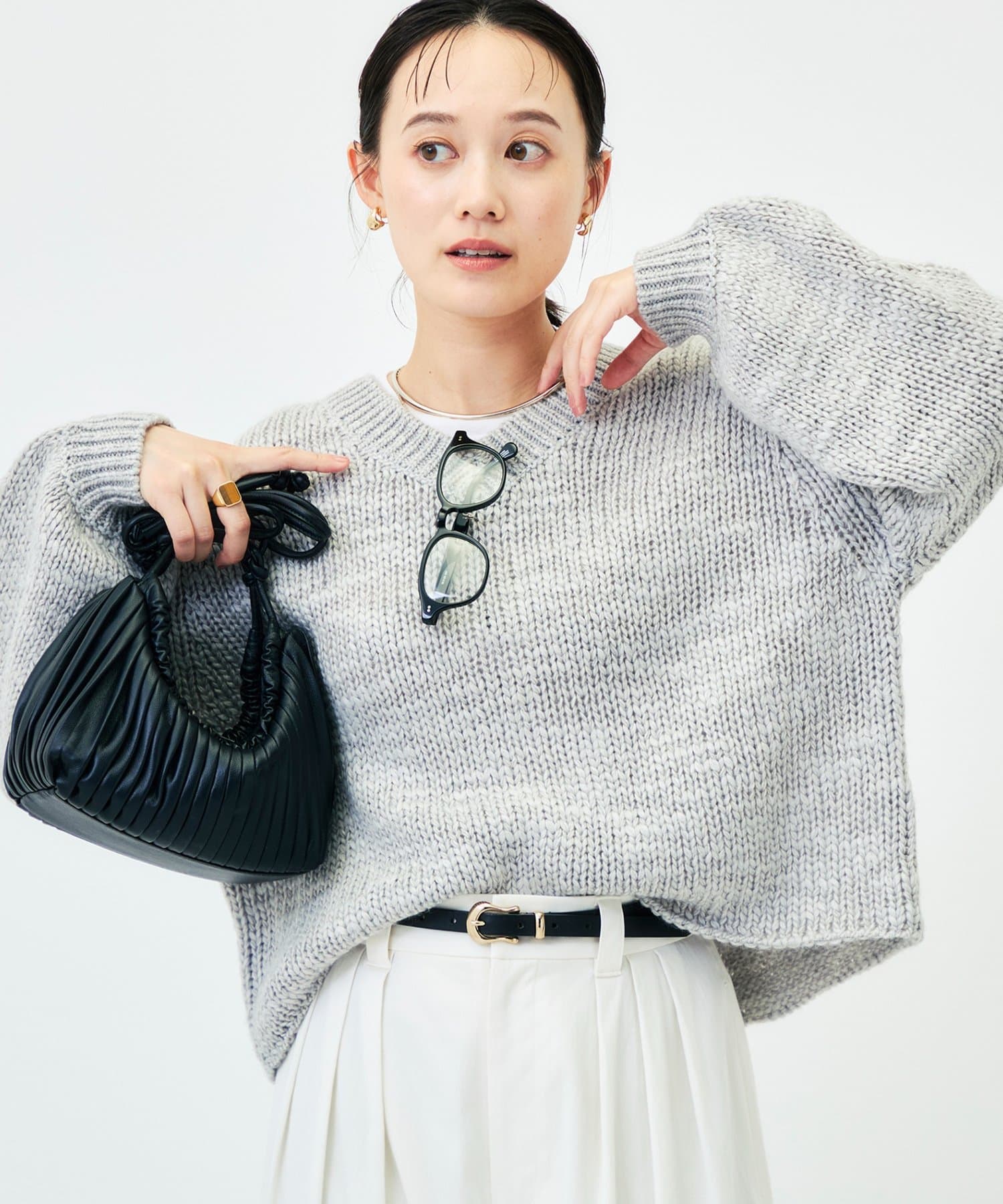 NOLLEY'S(ノーリーズ) 《手洗い可能》スラブヤーンハンド風2WAYプルオーバー