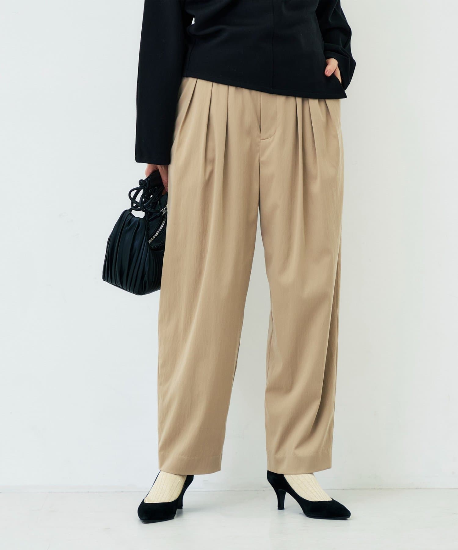 NOLLEY'S(ノーリーズ) 《ストレッチ》ウォッシャブルキュプラツイルカーブパンツ