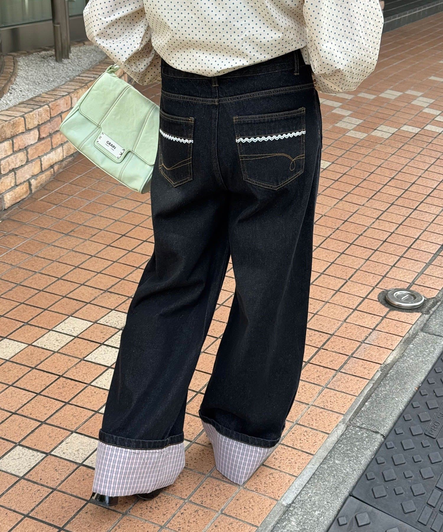CIAOPANIC(チャオパニック) (ドット柄/チェック柄)ロールアップデニムパンツ