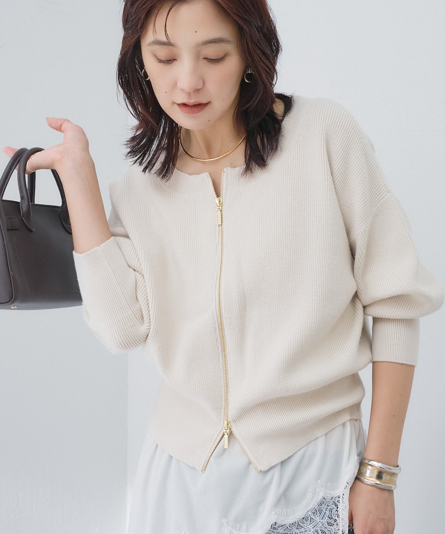 RIVE DROITE(リヴドロワ) ジェントルタッチZIPニット/12月中旬お届け予定