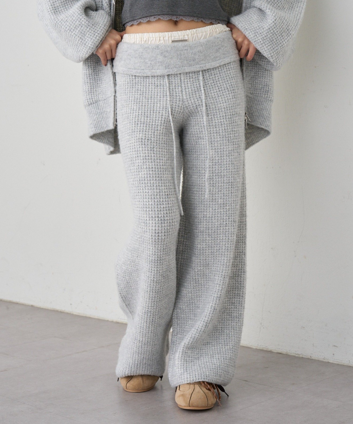RAY CASSIN(レイカズン) ワッフルレイヤードニットパンツ