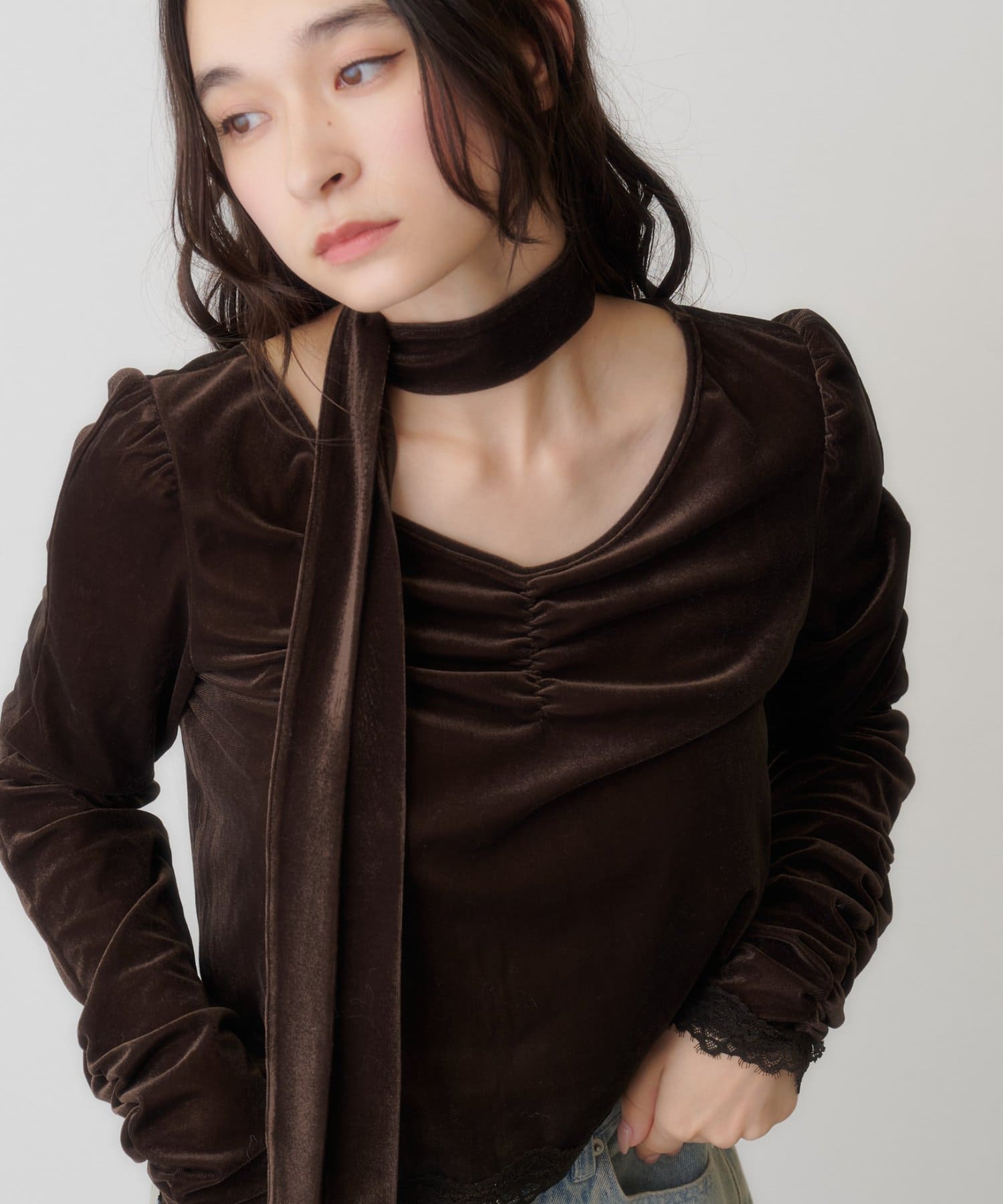 Kastane(カスタネ) 【10.31(土)12:00発売】リボンタイベロアレーストップス