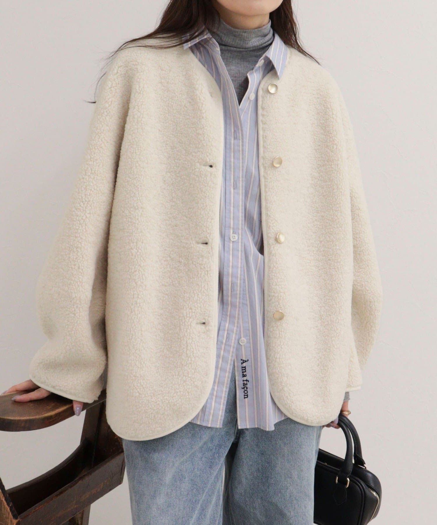 FREDY & GLOSTER(フレディ アンド グロスター) ノーカラーボアフリースコート