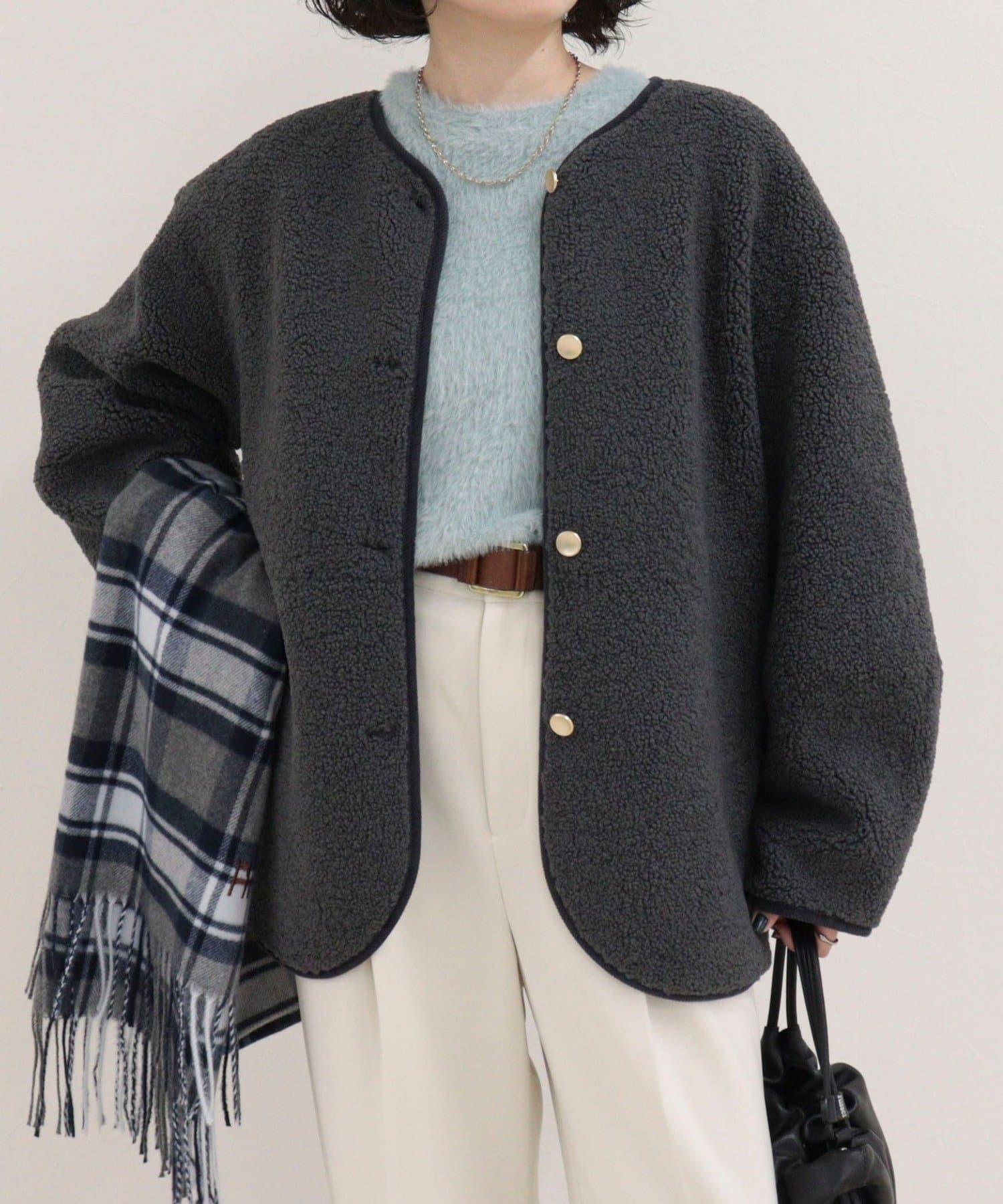 FREDY & GLOSTER(フレディ アンド グロスター) ノーカラーボアフリースコート