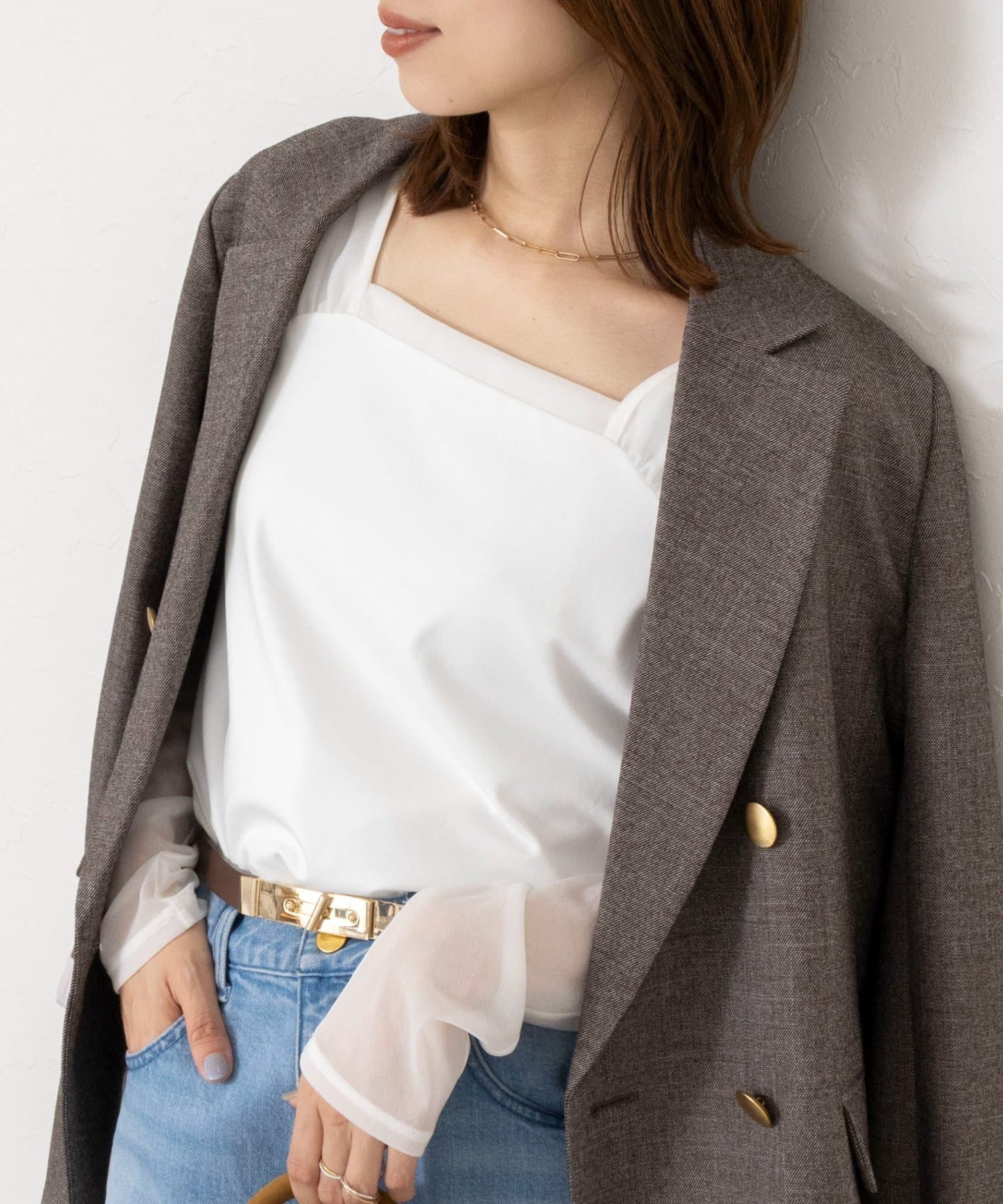 NOLLEY'S(ノーリーズ) ウォッシャブルシアー×スムース2WAYドッキングカットソー