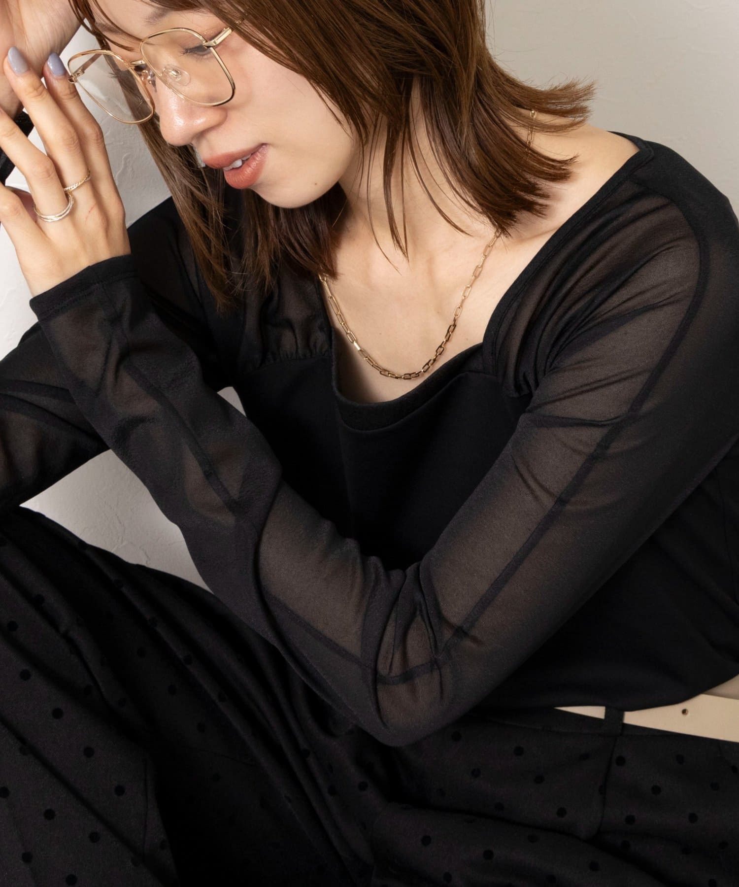 NOLLEY'S(ノーリーズ) ウォッシャブルシアー×スムース2WAYドッキングカットソー